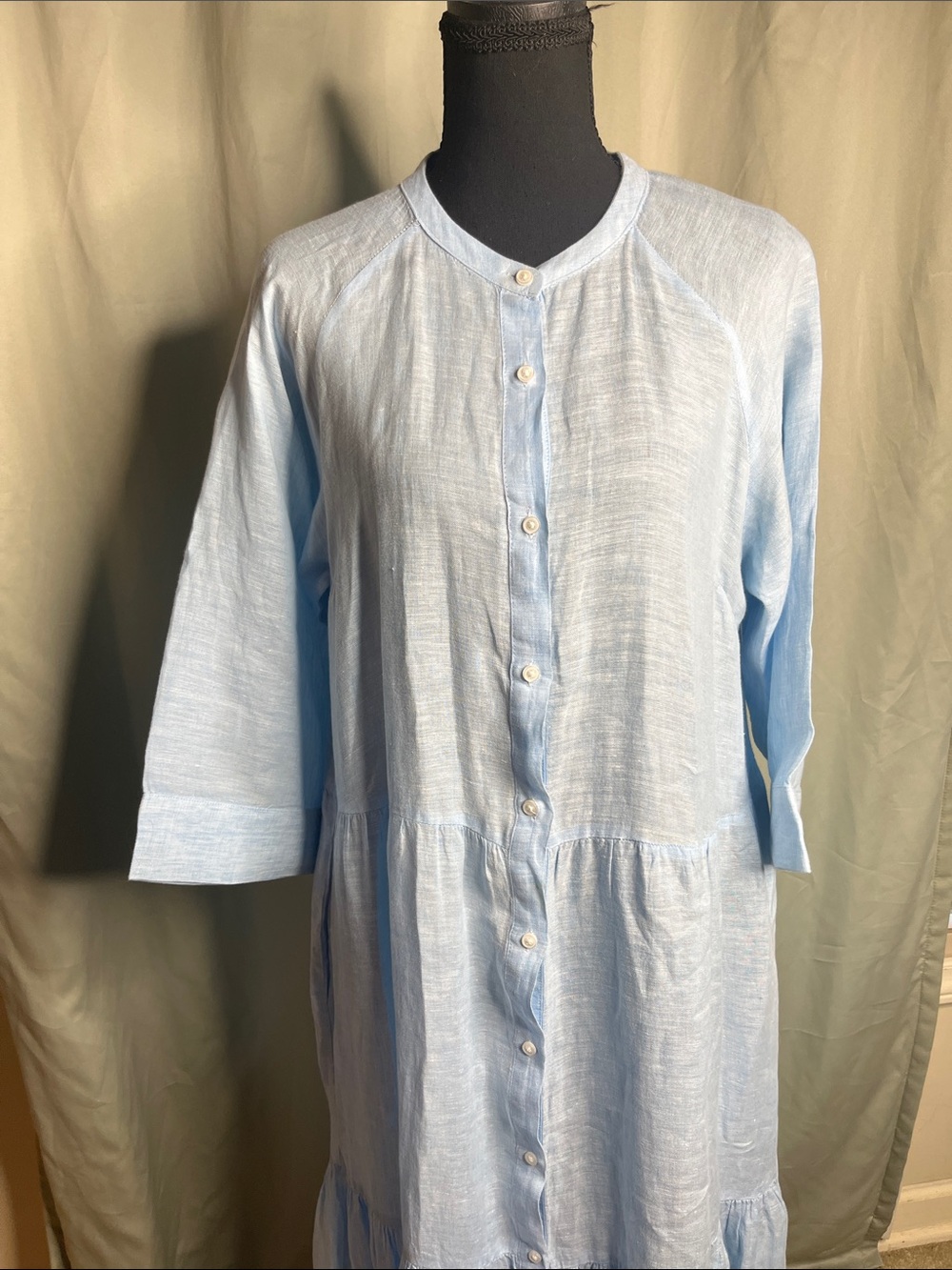 Part Two Light Blue Button-Front Long Sleeve Linen Dress